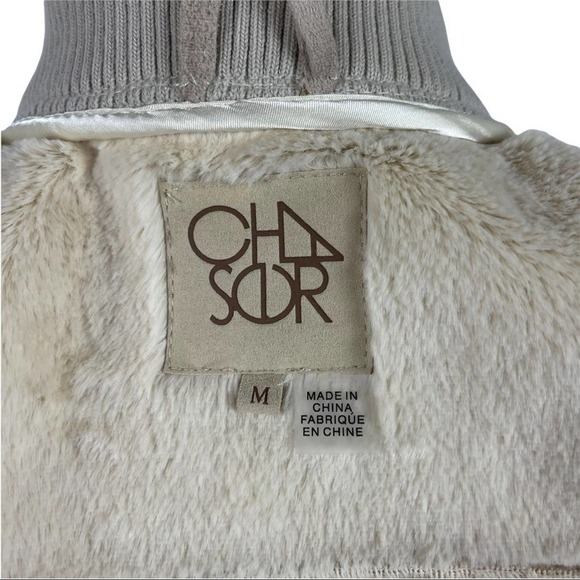 Chaser Faux Fur Lined Faux Suede Cropped Full Zip Jacket in Beige Size Medium - Picture 11 of 15